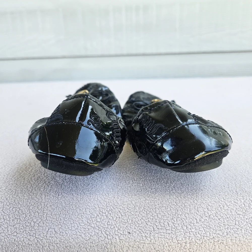 Juicy Couture Girl SZ 13 Black Logo Ballet Flat Dress Formal Shoe Slip-On Charm